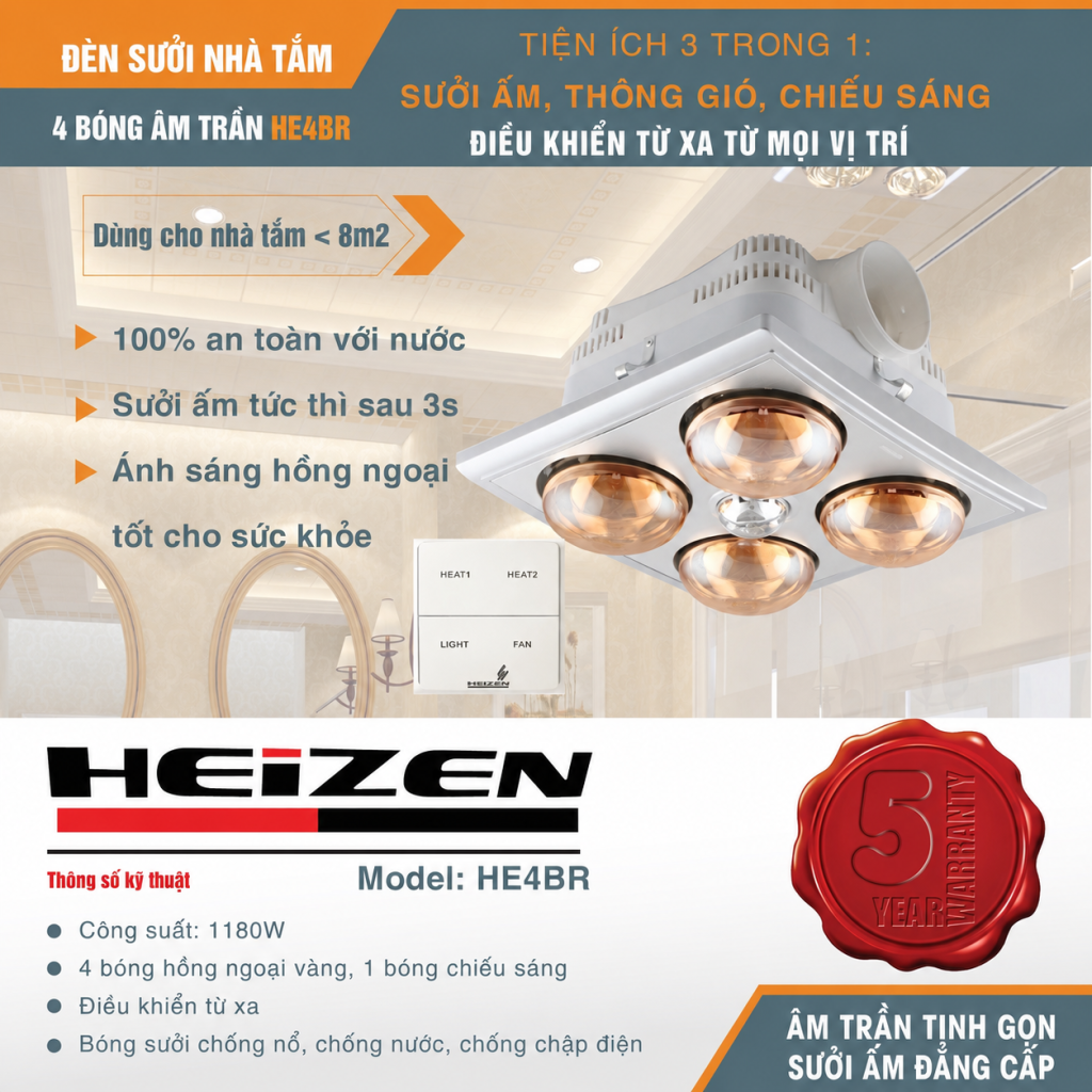 Đèn sưởi âm trần Heizen HE4BR
