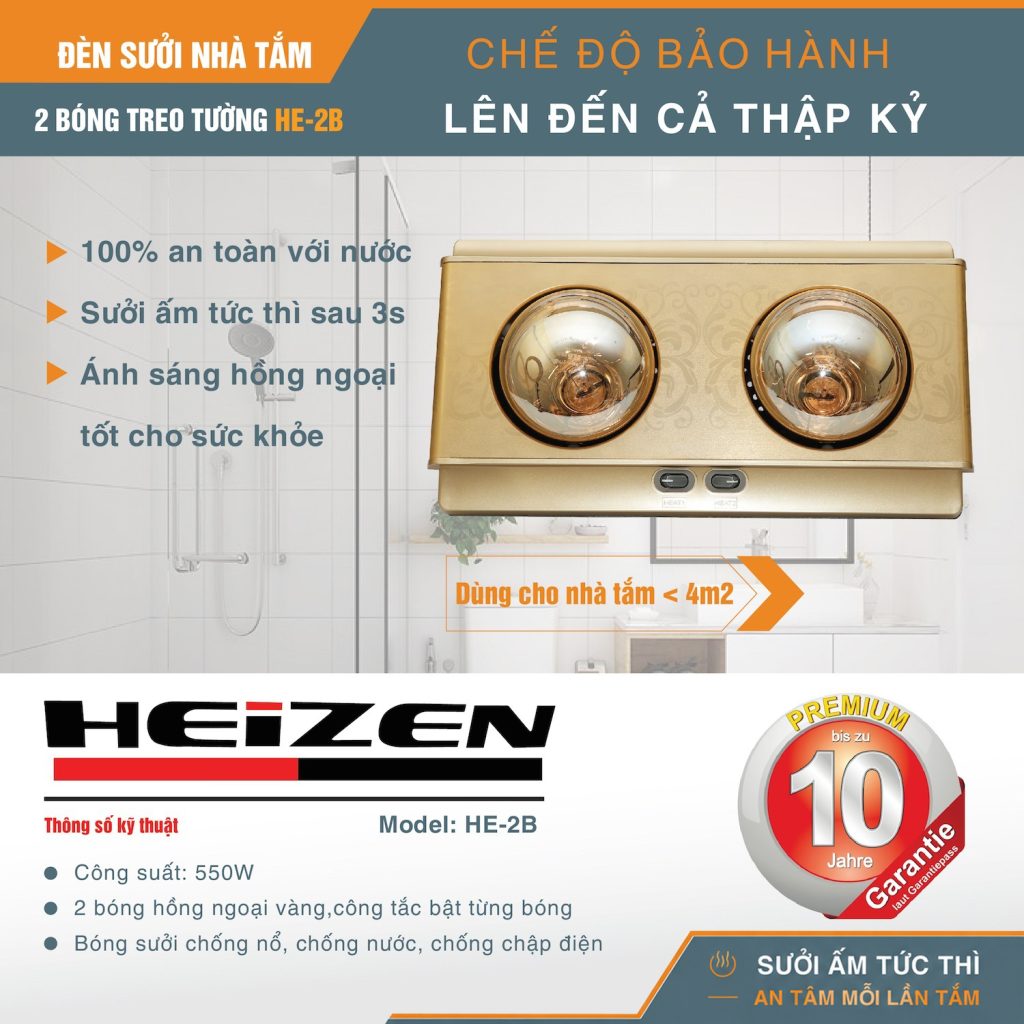 Đèn sưởi 2 bóng treo tường Heizen