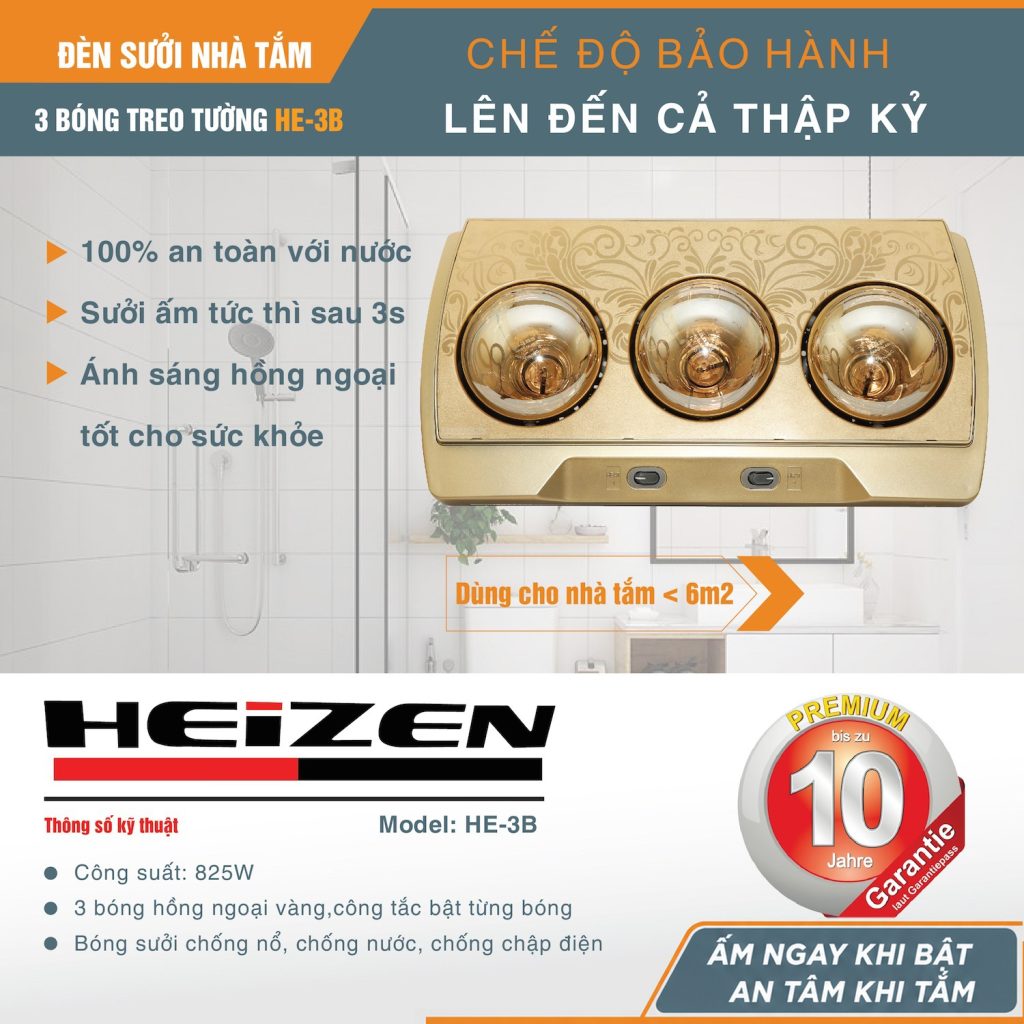 Đèn sưởi 3 bóng treo tường Heizen